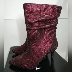 Torrid Metallic Red Rhinestone Studded Slouchy 3" Heel Boots - sz 8.5 Wide -NEW